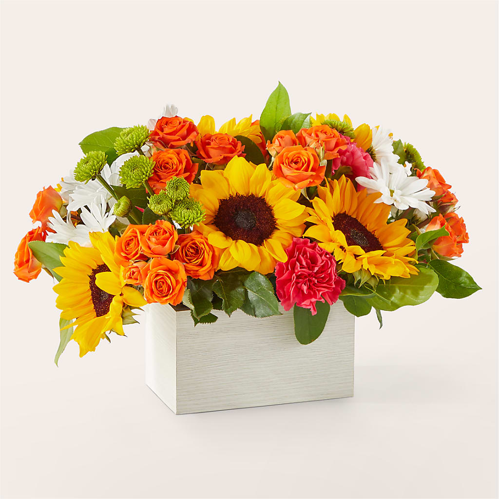 Sun-drenched Blooms Box Bouquet – DEE'S FLORAL & DESIGNS, Fairmont MN