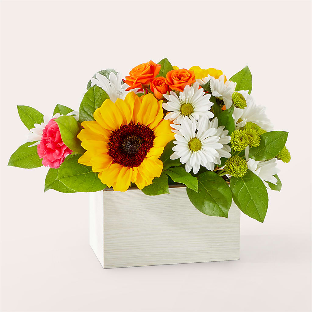 Sun-drenched Blooms Box Bouquet – DEE'S FLORAL & DESIGNS, Fairmont MN