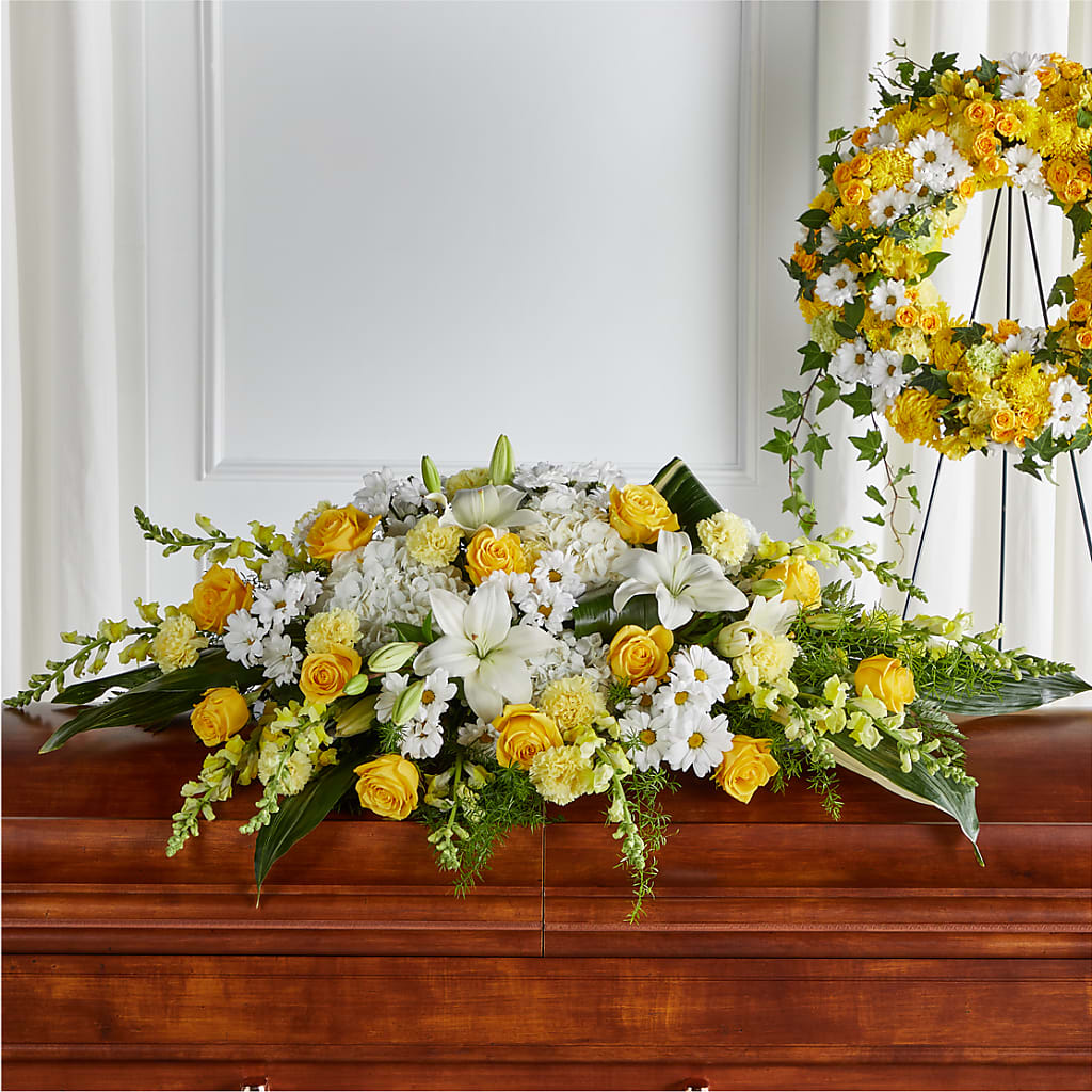 Golden Harmony Casket Spray – DEE'S FLORAL & DESIGNS, Fairmont MN